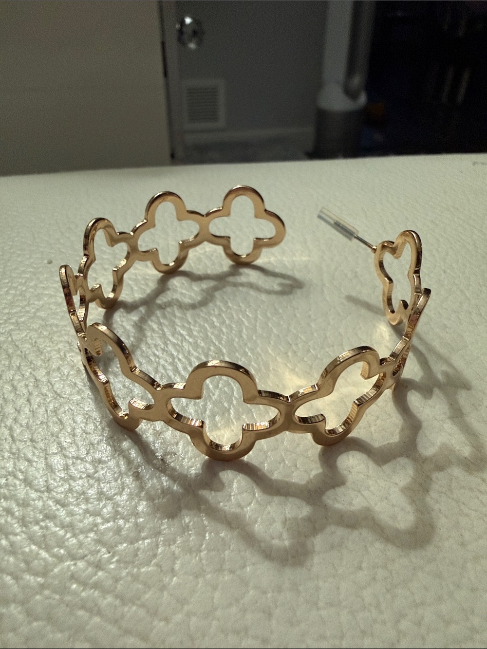 Gold Floral Link Hoop Earrings, Large- Women Jewelry